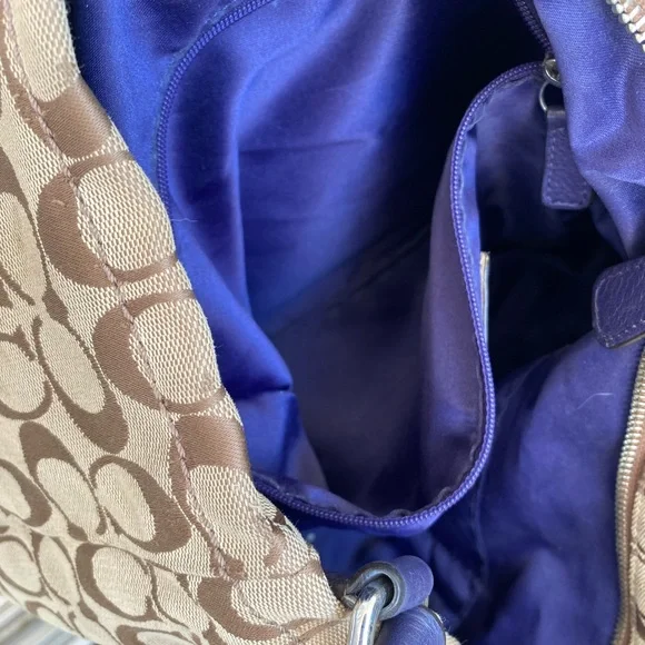 Coach Signature Park Hobo Shoulder Bag Khaki Indigo Convertible Crossbody - Picture 6 of 6